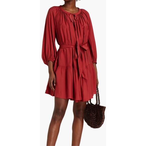 New JETS Australia Woven Tiered Mini Dress $210 SIZE 6 Brick - Picture 1 of 5